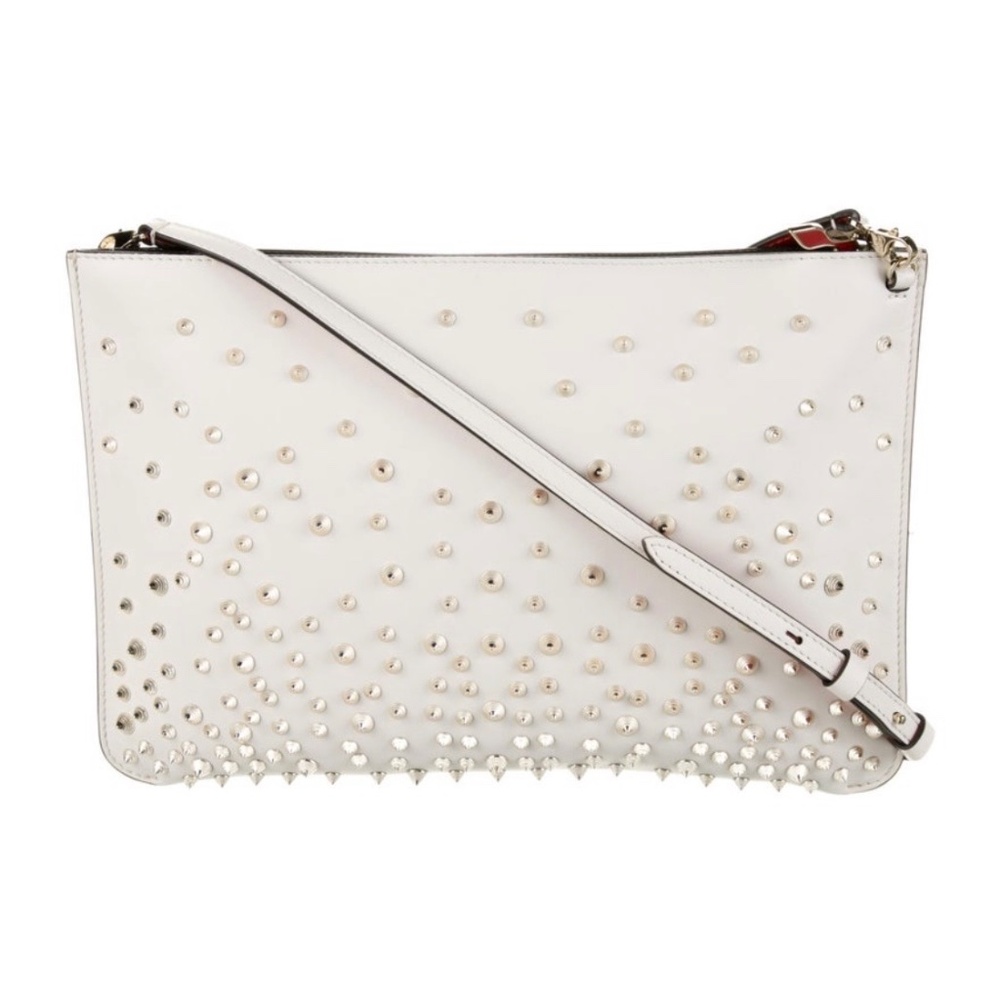 Christian Louboutin White Leather Loubiposh Clutch with Gold Spikes - Picture 3 of 9